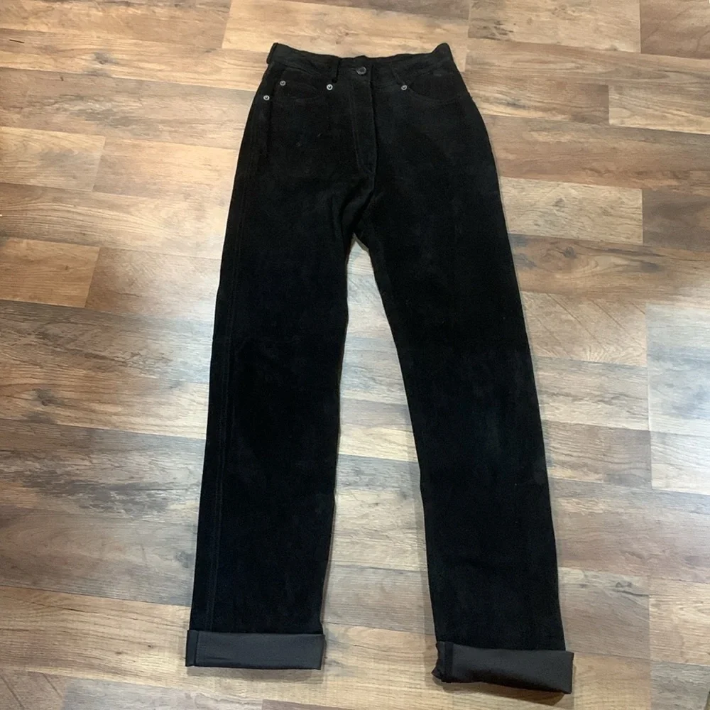 Vintage Black Suede 100 % Leather Pants Woman’s 5 Pocket Style Size 0/2 XS/Small - Picture 11 of 16